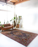 Vintage Turkish rug in a living room setting, pile rug, Turkish rug, vintage rug, portland, rug shop, bright colors, wild shaman, soft rug, bold color, Portland, Oregon, rug store, rug shop, local shop, antique rug