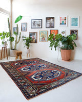 Vintage Turkish rug in a living room setting, pile rug, Turkish rug, vintage rug, portland, rug shop, bright colors, wild shaman, soft rug, bold color, Portland, Oregon, rug store, rug shop, local shop