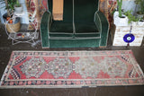 Old Turkish Faded Anatolian Runner Rug 3.1ftx8ft