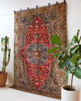 Vintage Turkish rug in a living room setting, pile rug, Turkish rug, vintage rug, portland, rug shop, bright colors, wild shaman, soft rug, bold color, Portland, Oregon, rug store, rug shop, local shop, antique rug