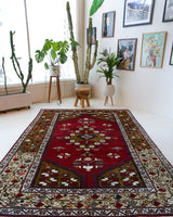 Vintage Turkish rug in a living room setting, pile rug, Turkish rug, vintage rug, portland, rug shop, bright colors, wild shaman, soft rug, bold color, Portland, Oregon, rug store, rug shop, local shop