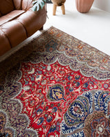 Vintage Turkish rug in a living room setting, pile rug, Turkish rug, vintage rug, portland, rug shop, bright colors, wild shaman, soft rug, bold color, Portland, Oregon, rug store, rug shop, local shop, antique rug