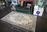 Old Faded Anatolian Turkish Rug 4ftx7.1ft
