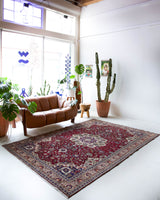 Vintage Turkish rug in a living room setting, pile rug, Turkish rug, vintage rug, portland, rug shop, bright colors, wild shaman, soft rug, bold color, Portland, Oregon, rug store, rug shop, local shop, antique rug