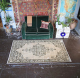 Old Faded Anatolian Turkish Rug 4ftx7.1ft