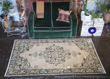 Old Faded Anatolian Turkish Rug 4ftx7.1ft