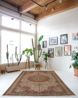 Vintage Turkish rug in living room setting, old rug, antique rug, pastel colors, faded colors, Turkish rug, vintage rug, soft rug, Portland, Oregon, rug store, rug shop, local shop