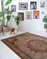 Vintage Turkish rug in living room setting, old rug, antique rug, pastel colors, faded colors, Turkish rug, vintage rug, soft rug, Portland, Oregon, rug store, rug shop, local shop