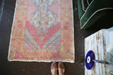 Vintage Turkish Faded Anatolian Runner Rug 3.3ftx8.5ft
