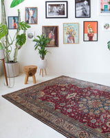 Vintage Turkish rug in a living room setting, pile rug, Turkish rug, vintage rug, portland, rug shop, bright colors, wild shaman, soft rug, bold color, Portland, Oregon, rug store, rug shop, local shop, antique rug