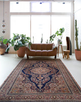 Vintage Turkish rug in a living room setting, pile rug, Turkish rug, vintage rug, portland, rug shop, bright colors, wild shaman, soft rug, bold color, Portland, Oregon, rug store, rug shop, local shop, antique rug