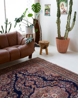 Vintage Turkish rug in a living room setting, pile rug, Turkish rug, vintage rug, portland, rug shop, bright colors, wild shaman, soft rug, bold color, Portland, Oregon, rug store, rug shop, local shop, antique rug