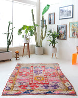 Vintage Turkish rug in living room setting, old rug, antique rug, pastel colors, faded colors, Turkish rug, vintage rug, soft rug, Portland, Oregon, rug store, rug shop, local shop