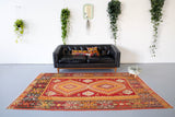 orange, green, bright color, antique, oushak rug, portland rug shop, rug store, wild shaman