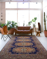 Vintage Turkish rug in a living room setting, pile rug, Turkish rug, vintage rug, portland, rug shop, bright colors, wild shaman, soft rug, bold color, Portland, Oregon, rug store, rug shop, local shop, antique rug