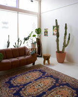 Vintage Turkish rug in a living room setting, pile rug, Turkish rug, vintage rug, portland, rug shop, bright colors, wild shaman, soft rug, bold color, Portland, Oregon, rug store, rug shop, local shop, antique rug