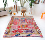 Vintage Turkish rug in living room setting, old rug, antique rug, pastel colors, faded colors, Turkish rug, vintage rug, soft rug, Portland, Oregon, rug store, rug shop, local shop