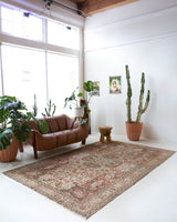Vintage Turkish rug in room decor setting, old rug, antique rug, pastel colors, faded colors, Turkish rug, vintage rug, soft rug, Portland, Oregon, rug store, rug shop, local shop,  bright colors, bold colors