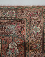 Vintage Turkish mini rug in room decor setting, old rug, antique rug, pastel colors, faded colors, Turkish rug, vintage rug, soft rug, Portland, Oregon, rug store, rug shop, local shop,  bright colors, bold colors