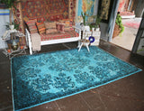 Vintage Overdyed Isparta Rug in coral 5.6ftx9.8ft