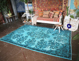 Vintage Overdyed Isparta Rug in coral 5.6ftx9.8ft