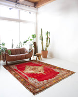 Vintage Turkish rug in a living room setting, pile rug, Turkish rug, vintage rug, portland, rug shop, bright colors, wild shaman, soft rug, bold color, Portland, Oregon, rug store, rug shop, local shop, antique rug