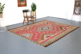Vintage Turkish Denizli Kilim Rug 7'2"x9'2"