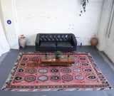 old rug, antique rug, earthy colors, faded colors, turkish rug, vintage rug, flat weave, kilim rug, large area rug, square rug, Wild Shaman, Portland, Oregon, rug store, rug shop, local shop