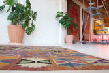 Vintage kilim rug in living room setting, bright colors, wild shaman, soft rug, bold color, Portland, Oregon, rug store, rug shop, local shop, vintage rug, modern kilim, warm colors
