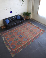 old rug, antique rug, earthy colors, faded colors, turkish rug, vintage rug, flat weave, kilim rug, large area rug, square rug, Wild Shaman, Portland, Oregon, rug store, rug shop, local shop