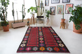 Vintage kilim rug in living room setting, bright colors, wild shaman, soft rug, bold color, Portland, Oregon, rug store, rug shop, local shop, vintage rug, modern kilim, warm colors