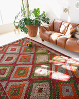 Turkish rug, vintage rug, flat weave, kilim rug, large area rug, square rug, Wild Shaman, Portland, Oregon, rug store, rug shop, local shop, bright colors, area rug, bold color