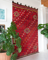 Vintage kilim rug in living room setting, bright colors, wild shaman, soft rug, bold color, Portland, Oregon, rug store, rug shop, local shop, vintage rug, modern kilim, warm colors