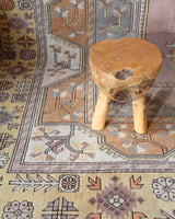 Vintage Turkish rug in living room setting, old rug, antique rug, pastel colors, faded colors, Turkish rug, vintage rug, soft rug, Portland, Oregon, rug store, rug shop, local shop