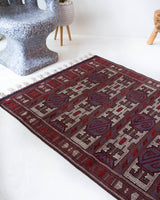 Vintage kilim rug in room decor setting, old rug, antique rug, pastel colors, faded colors, Turkish rug, vintage rug, soft rug, Portland, Oregon, rug store, rug shop, local shop, bold colors, bright colors, faded colors