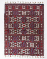 Vintage kilim rug in room decor setting, old rug, antique rug, pastel colors, faded colors, Turkish rug, vintage rug, soft rug, Portland, Oregon, rug store, rug shop, local shop, bold colors, bright colors, faded colors