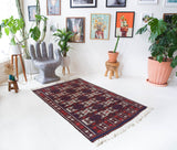 Vintage kilim rug in living room setting, bright colors, wild shaman, soft rug, bold color, Portland, Oregon, rug store, rug shop, local shop, vintage rug, modern kilim, warm colors