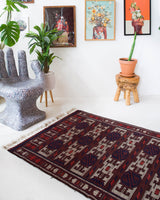 Vintage kilim rug in living room setting, bright colors, wild shaman, soft rug, bold color, Portland, Oregon, rug store, rug shop, local shop, vintage rug, modern kilim, warm colors