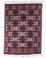 Vintage kilim rug in living room setting, bright colors, wild shaman, soft rug, bold color, Portland, Oregon, rug store, rug shop, local shop, vintage rug, modern kilim, warm colors