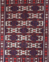 Vintage kilim rug in living room setting, bright colors, wild shaman, soft rug, bold color, Portland, Oregon, rug store, rug shop, local shop, vintage rug, modern kilim, warm colors