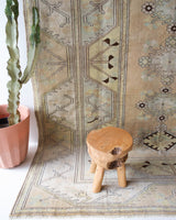 Vintage Turkish rug in living room setting, old rug, antique rug, pastel colors, faded colors, Turkish rug, vintage rug, soft rug, Portland, Oregon, rug store, rug shop, local shop