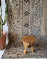 Vintage Turkish rug in living room setting, old rug, antique rug, pastel colors, faded colors, Turkish rug, vintage rug, soft rug, Portland, Oregon, rug store, rug shop, local shop