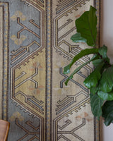 Vintage Turkish rug in living room setting, old rug, antique rug, pastel colors, faded colors, Turkish rug, vintage rug, soft rug, Portland, Oregon, rug store, rug shop, local shop