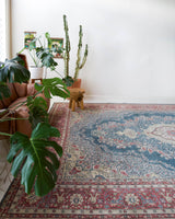 Vintage Turkish rug in a living room setting, pile rug, Turkish rug, vintage rug, portland, rug shop, bright colors, wild shaman, soft rug, bold color, Portland, Oregon, rug store, rug shop, local shop, antique rug