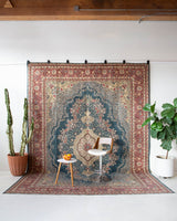 Vintage Turkish rug in a living room setting, pile rug, Turkish rug, vintage rug, portland, rug shop, bright colors, wild shaman, soft rug, bold color, Portland, Oregon, rug store, rug shop, local shop, antique rug