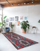 Vintage kilim rug in living room setting, bright colors, wild shaman, soft rug, bold color, Portland, Oregon, rug store, rug shop, local shop, vintage rug, modern kilim, warm colors