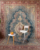 Vintage Turkish rug in a living room setting, pile rug, Turkish rug, vintage rug, portland, rug shop, bright colors, wild shaman, soft rug, bold color, Portland, Oregon, rug store, rug shop, local shop, antique rug