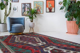 Vintage kilim rug in living room setting, bright colors, wild shaman, soft rug, bold color, Portland, Oregon, rug store, rug shop, local shop, vintage rug, modern kilim, warm colors