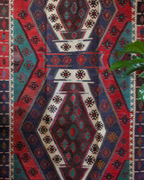 Vintage kilim rug in living room setting, bright colors, wild shaman, soft rug, bold color, Portland, Oregon, rug store, rug shop, local shop, vintage rug, modern kilim, warm colors