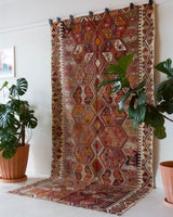 Vintage kilim rug in living room setting, bright colors, wild shaman, soft rug, bold color, Portland, Oregon, rug store, rug shop, local shop, vintage rug, modern kilim, warm colors